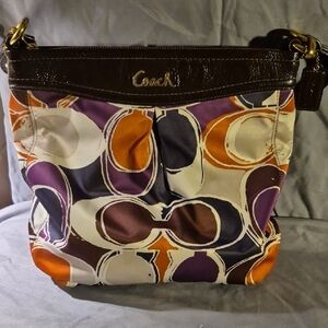 Coach Purple and Orange Patterned Shoulder Bag